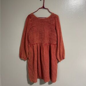 Ott faded long sleeve boho babydoll midi burnt orange sundress womens medium